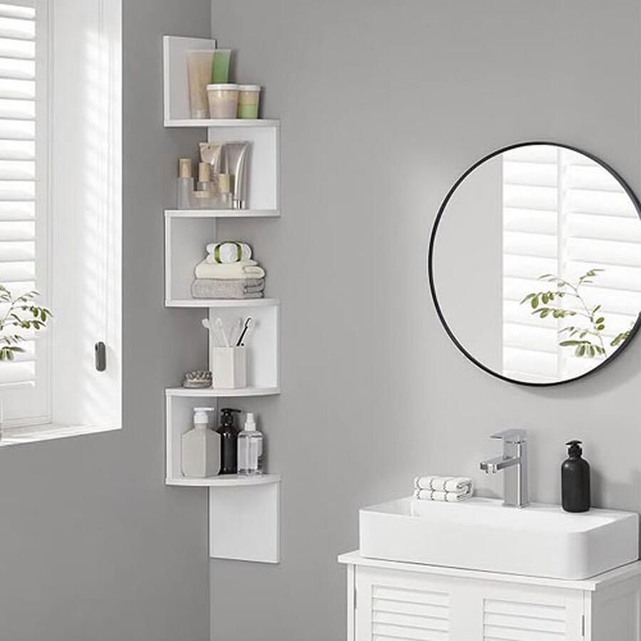 CLORD Hoekrek met 5 niveaus wandrek met zigzag-design boekenrek 20 x 20 x 127 5 cm wit