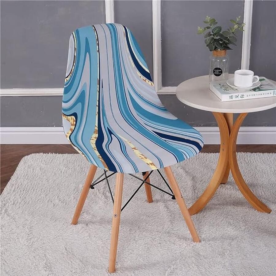 CLORD Hoes voor kuipstoel stoelhoes set van 2 4 6 stuks stretch eetkamerstoelhoes moderne elastische stoelhoezen afneembaar en wasbaar keukenstoelhoes goud-blauw marmer 6-delige set