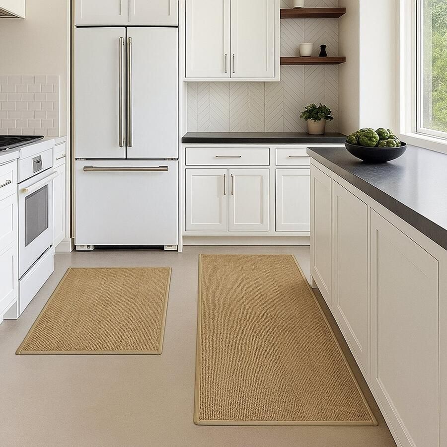 CLORD Keukenloper Set van 2 Antislip & Wasbaar Jute Look 44x120 + 44x75 cm Zacht & Duurzaam - Foto 2