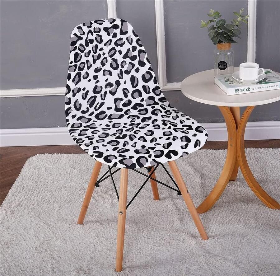 CLORD Kuipstoelovertrek 2 4 6-delige set stoelhoezen voor stretch eetkamerstoelen. Deze moderne elastische stoelhoezen zijn afneembaar en wasbaar ideaal voor keukenstoelen. Met een witte luipaardprint verkrijgbaar per stuk