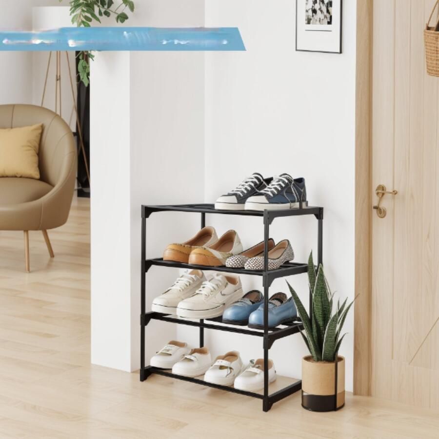 CLORD Multifunctioneel Schoenenrek met 4 Planken Metalen Smalle Schoenenkast voor Schoenenopslag in de Ingang Woonkamer en Slaapkamer
