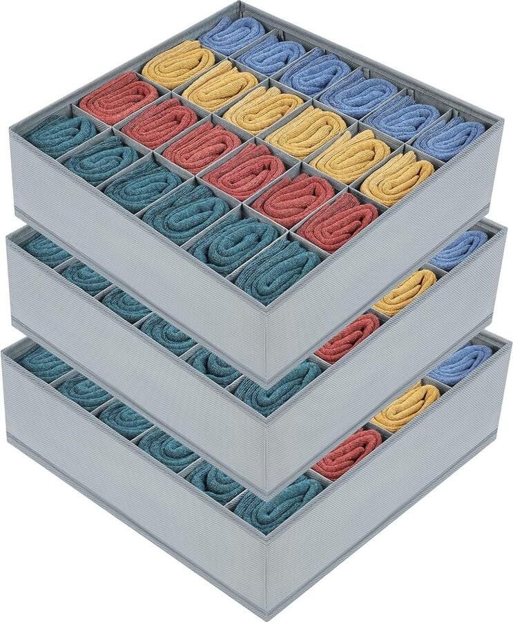 CLORD Opbergdozen 3 stuks 24 vakken lade-organizer opvouwbare kledingkastorganizer voor ondergoed sokken stropdassen riemen en meer
