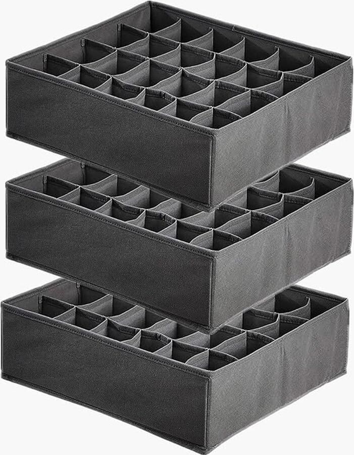 CLORD Opbergdozen voor sokken en kleine accessoires met 24 vakken. Opvouwbare dozen voor kledingkast en laden ideaal opbergsysteem voor het organiseren van uw spullen (donkergrijs)