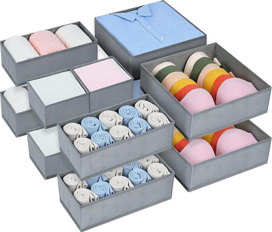 CLORD Set van 12 Opvouwbare Stoffen Ladenorganizers voor Kledingkast: Ideale Opbergsysteem voor Ondergoed Beha's Sokken Stropdassen en Meer