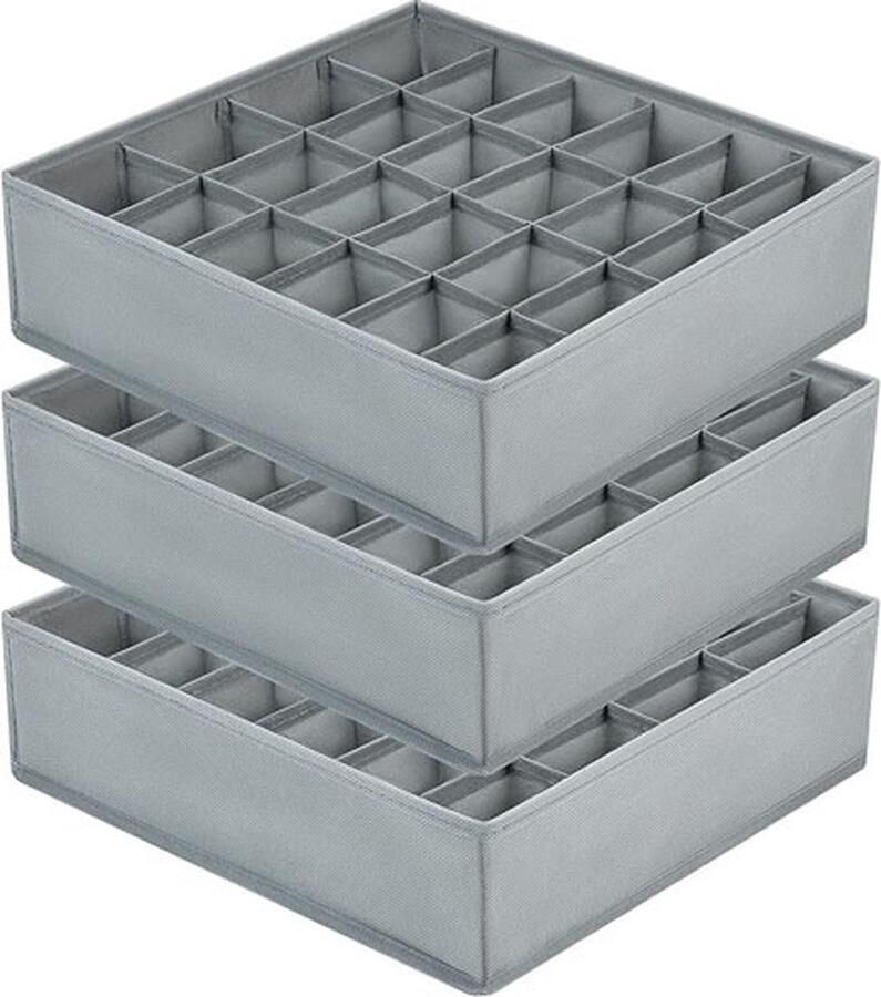 CLORD Set van 3 opbergdozen met 24 vakken lade-organizers voor opvouwbare kledingkastorganizers voor het bewaren van ondergoed sokken stropdassen riemen en andere accessoires
