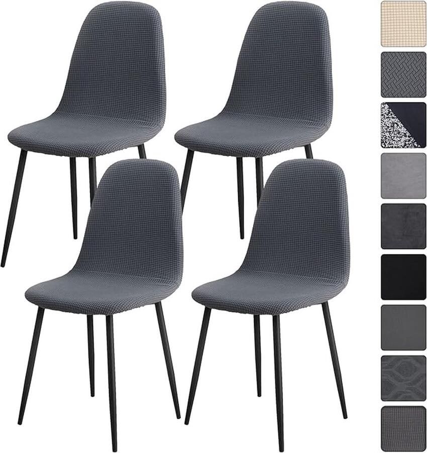 CLORD Set van 4 Jacquard-stoelhoesjes Universele stretchhoezen voor eetkamerstoelen Perfect voor keukenstoelen schommelstoelen en meer Stoelbekleding voor hotel huis bruiloft restaurant (grijs)