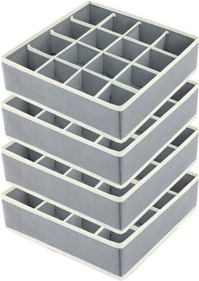 CLORD Set van 4 kastorganizers met 16 vakken opvouwbare kledingkast organizers en opbergsystemen voor ondergoed sokken en stropdassen lichtgrijs