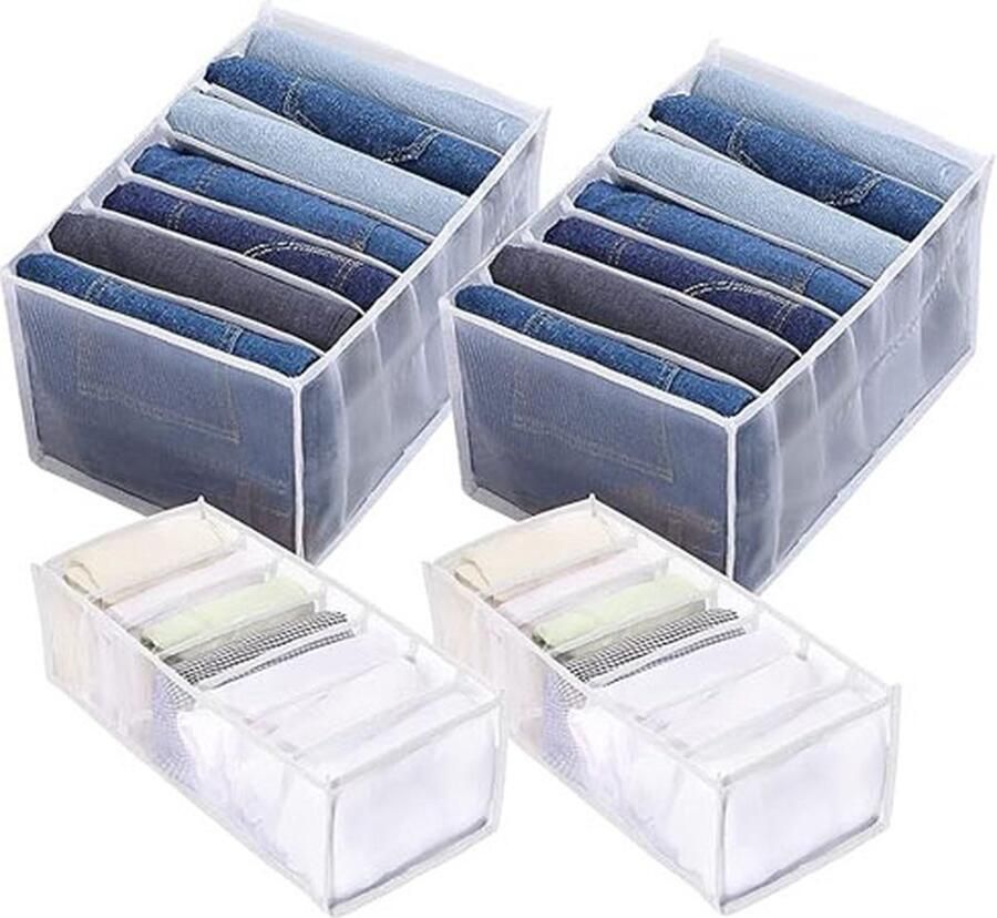CLORD Set van 4 kleerkast organizers mesh kledingopslag voor broeken overhemden en ondergoed lade ordeningssysteem voor de kleerkast wit