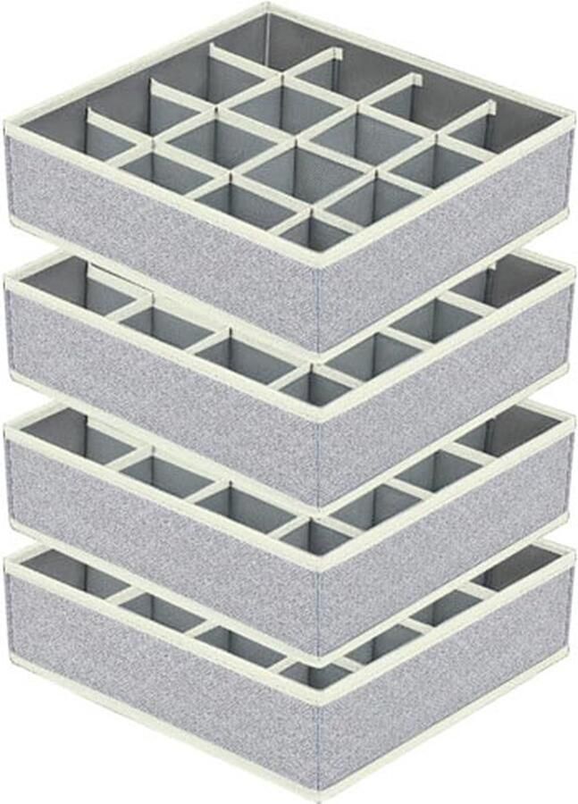 CLORD Set van 4 opbergdozen met 16 vakken lade-organizers voor opvouwbare kledingkasten kastorganizers voor ondergoed en sokken lichtgrijs