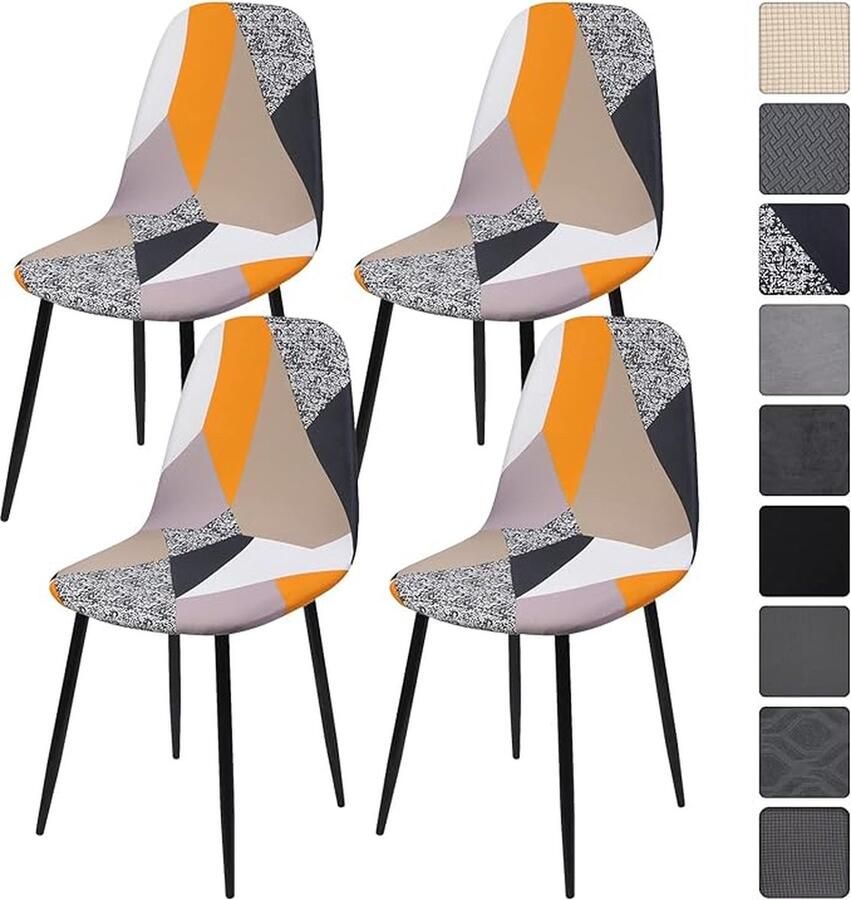 CLORD Set van 4 stoelhoezen met print Universele stretchhoezen voor eetkamerstoelen Elegant en praktisch geschikt voor keukenstoelen schommelstoelen en meer