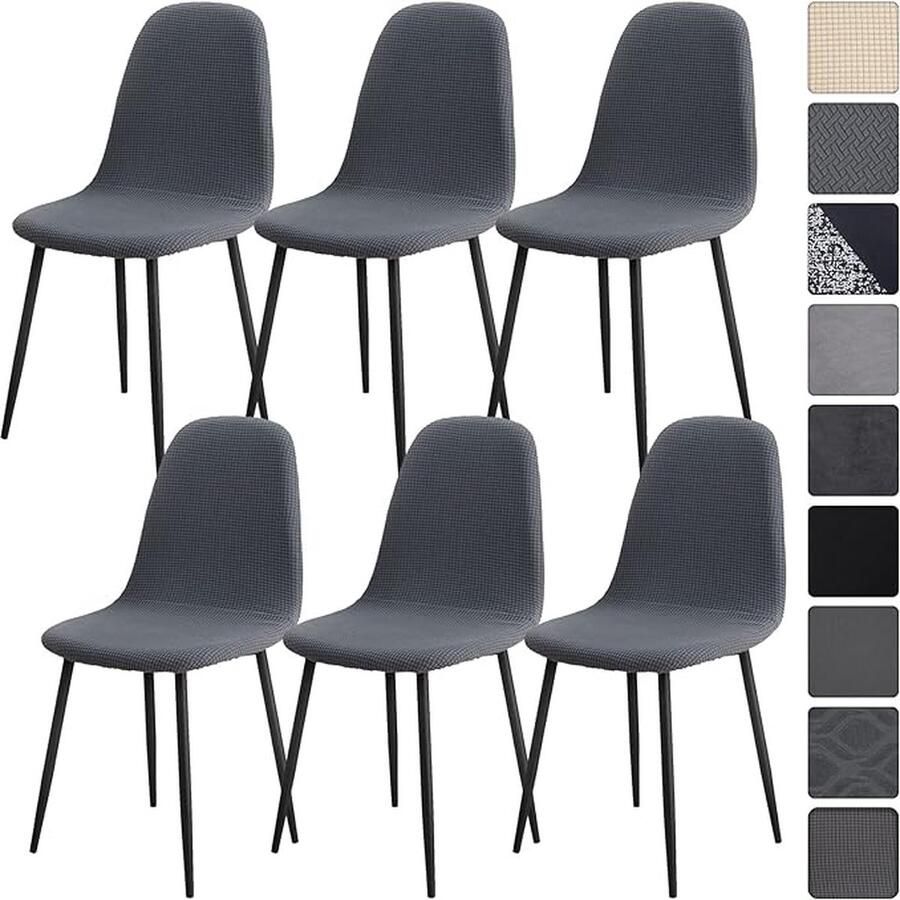 CLORD Set van 6 Jacquard-stoelhoesjes Universele stretchhoezen voor eetkamerstoelen Perfect voor keukenstoelen schommelstoelen en meer Stoelbekleding voor hotel huis bruiloft restaurant (grijs)