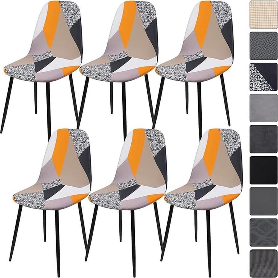 CLORD Set van 6 stoelhoezen met print Universele stretchhoezen voor eetkamerstoelen Elegant en praktisch geschikt voor keukenstoelen schommelstoelen en meer