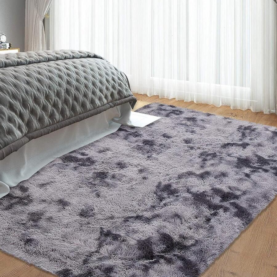 CLORD Pluizig Shaggy Vloerkleed in Donkergrijs Kleurrijk Batik-Design Zacht en Comfortabel Ideaal voor Kleine Slaapkamers 60 x 90 cm
