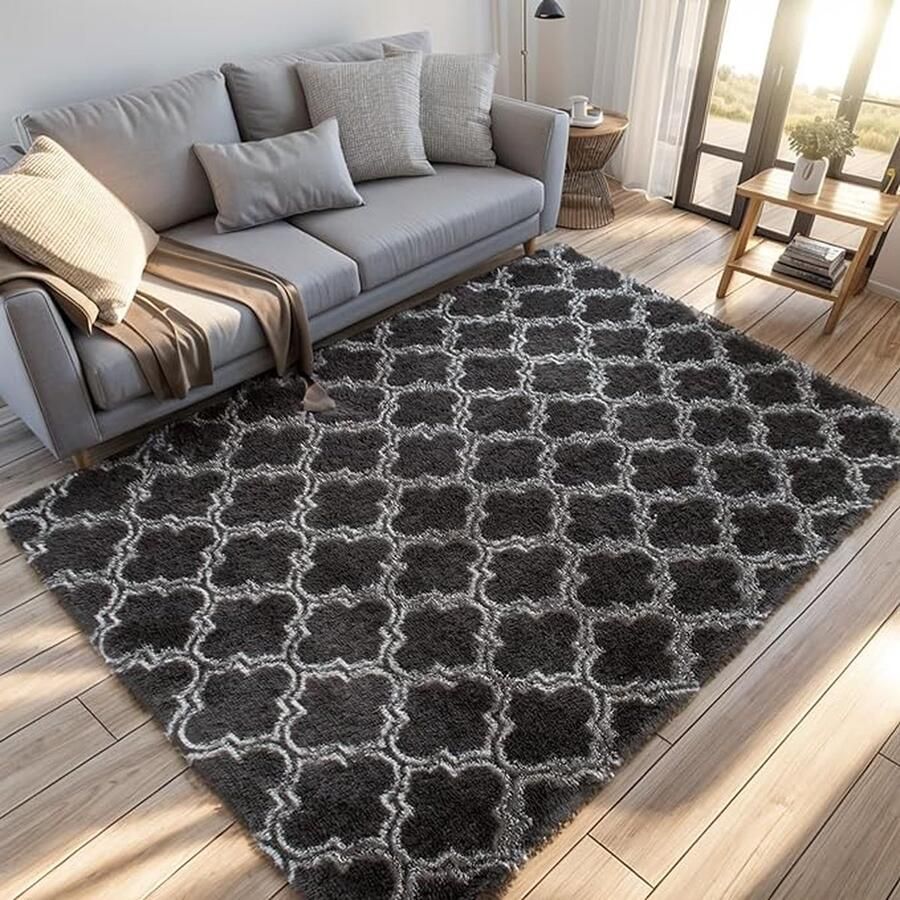 CLORD Vloerkleed met Ruches Antislip Geschikt voor Woon- en Slaapkamer Modern Design Donkergrijs (160 x 230 cm)