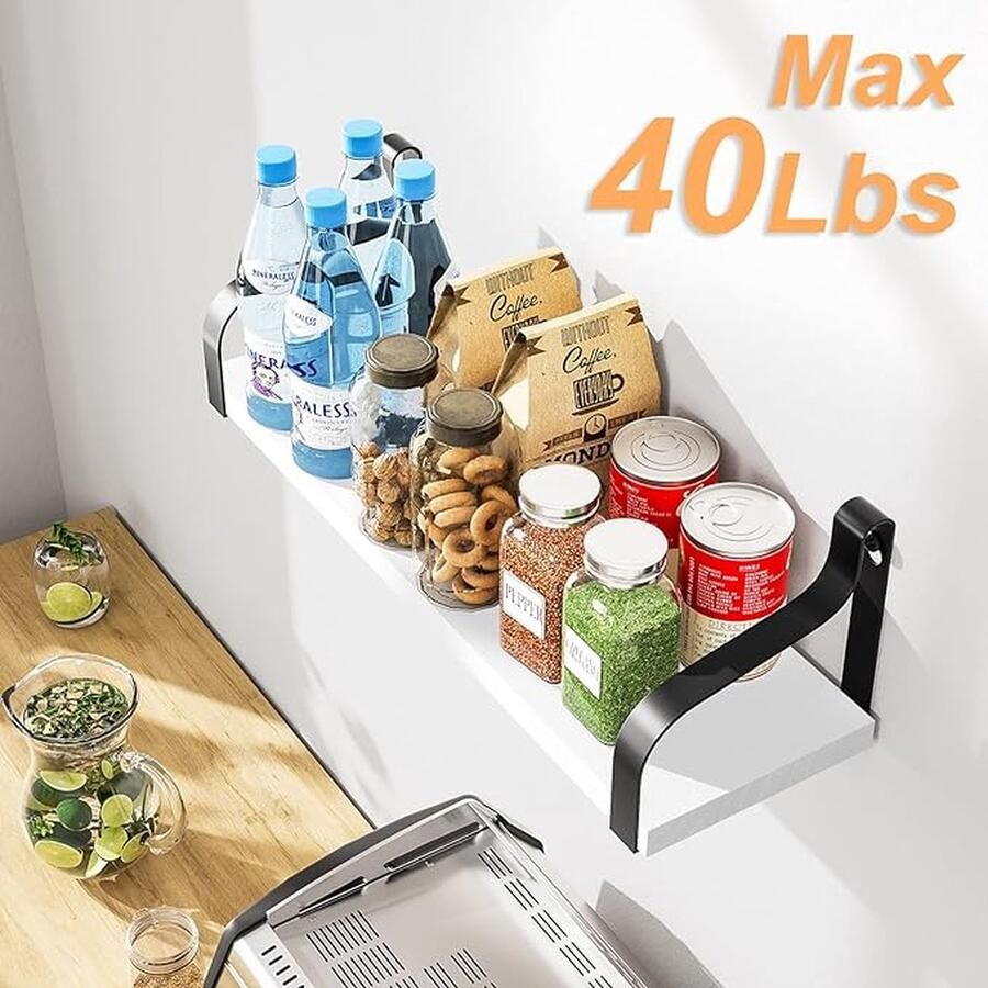 CLORD Wandrek met U-vormige zwevende planken een set van 3 in wit en zwart. Ideaal voor de woonkamer slaapkamer hal of badkamer. Afmetingen van 43 33 23 cm