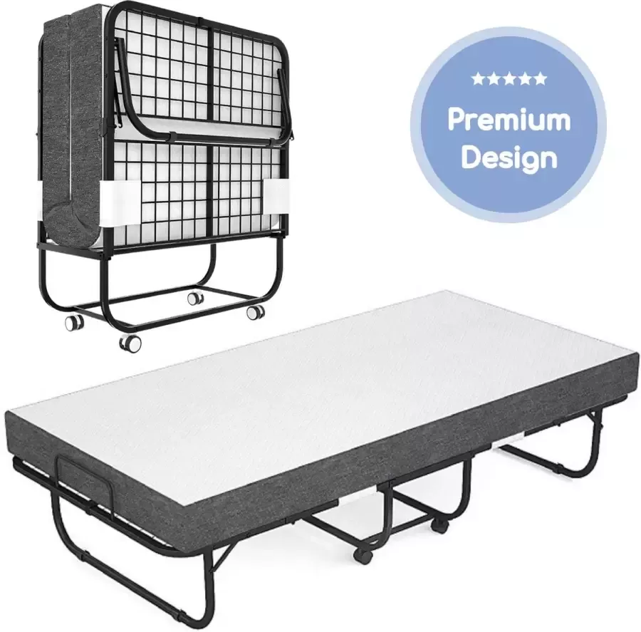 Cloudscape Vouwbed Logeerbed Met Matras Opklapbed Logeermatras Opvouwbaar Vouwmatras 186 x 81 cm Grijs Wit