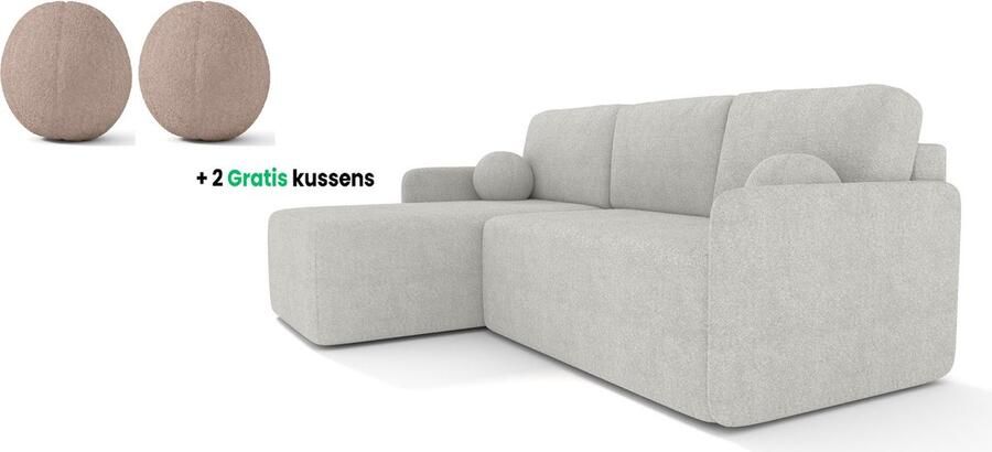 Cloudsofa Lounge Grijs uitklapbare tweepersoons slaapbank van witte gekrulde stof inklapbare leuning Uitklapbaar zitvlak Comfortabele Bank