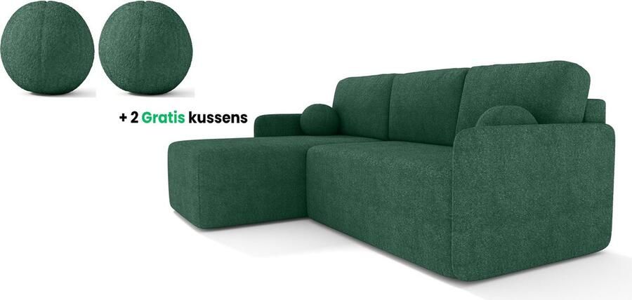 Cloudsofa Lounge Groen uitklapbare tweepersoons slaapbank van witte gekrulde stof inklapbare leuning Uitklapbaar zitvlak Comfortabele Bank