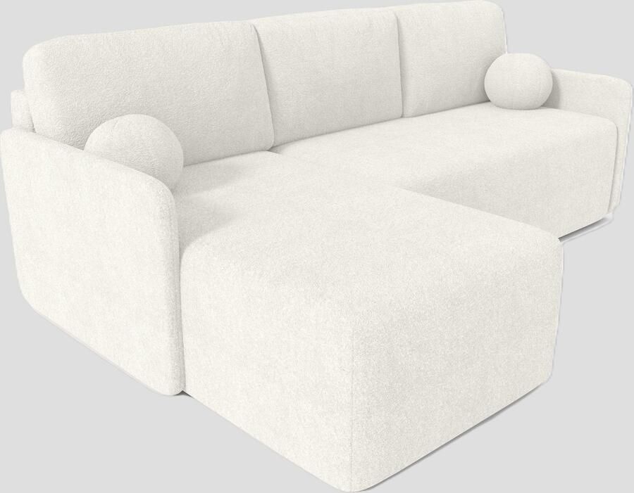 Cloudsofa Lounge Wit uitklapbare tweepersoons slaapbank van witte gekrulde stof inklapbare leuning Uitklapbaar zitvlak Comfortabele Bank + 2 gratis kussens - Foto 2