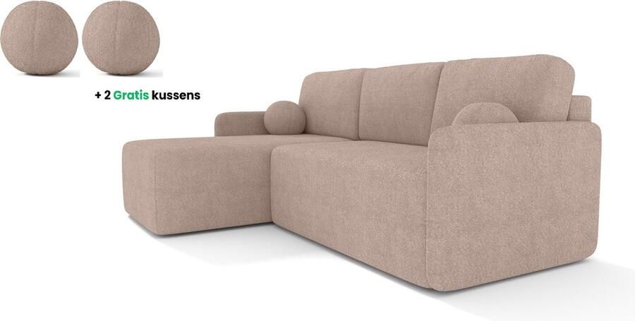 Cloudsofa Lounge Taupe uitklapbare tweepersoons slaapbank van witte gekrulde stof inklapbare leuning Uitklapbaar zitvlak Comfortabele Bank