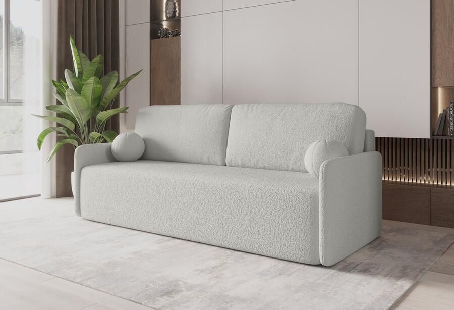 Cloudsofa Original Grijs uitklapbare eenpersoons slaapbank van witte gekrulde stof inklapbare leuning Uitklapbaar zitvlak Comfortabele Bank + 2 gratis kussens