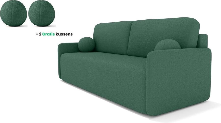 Cloudsofa Original Groen uitklapbare eenpersoons slaapbank van witte gekrulde stof inklapbare leuning Uitklapbaar zitvlak Comfortabele Bank + 2 gratis kussens