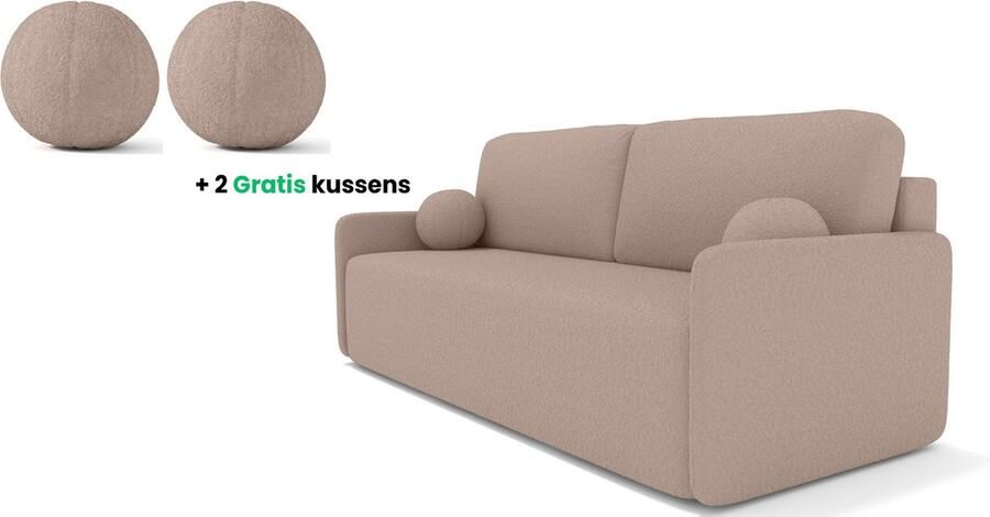 Cloudsofa Original Taupe uitklapbare eenpersoons slaapbank van witte gekrulde stof inklapbare leuning Uitklapbaar zitvlak Comfortabele Bank + 2 gratis kussens