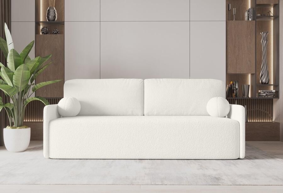 Cloudsofa Original Wit uitklapbare eenpersoons slaapbank van witte gekrulde stof inklapbare leuning Uitklapbaar zitvlak Comfortabele Bank + 2 gratis kussens