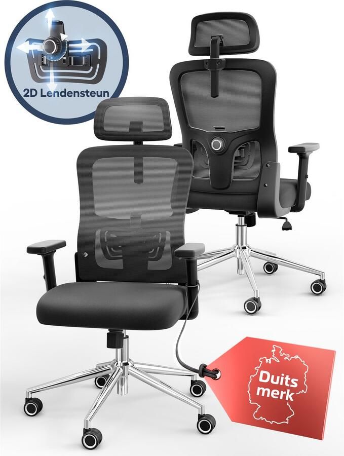 CLOUVOU BrightSeat Ergonomische Bureaustoel voor Thuis & Kantoor Gaming Stoel Verstelbare Lendensteun Max. 150 kg Zwart - Foto 2