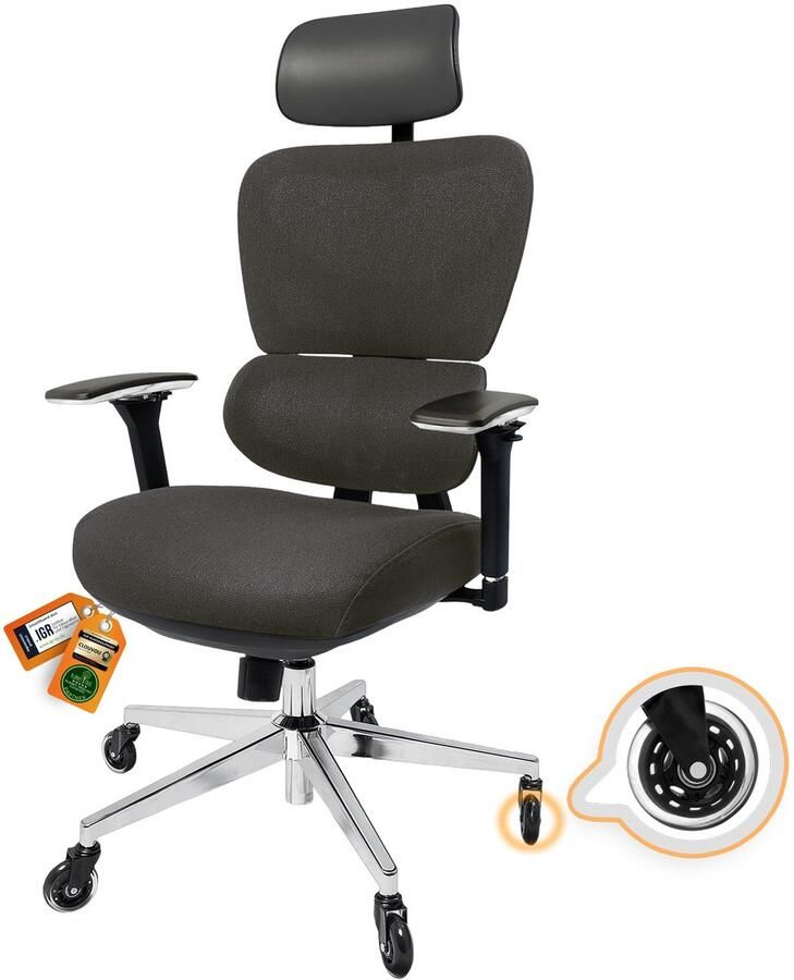 CLOUVOU Ergonomische Bureaustoel ProSeat 4D Armleuningen Bureau Stoel voor Volwassenen Max 150 kg Thermoregulerende bekleding Zwart