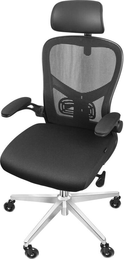 CLOUVOU Ergonomische Bureaustoel SmartSeat Opklapbare Armleuning Bureau Stoel voor Volwassenen Max 150 kg Ademende rugleuning Zwart