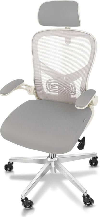 CLOUVOU Ergonomische Bureaustoel SmartSeat Opklapbare Armleuning Bureau Stoel voor Volwassenen Max 150 kg Ademende rugleuning Crèmewit