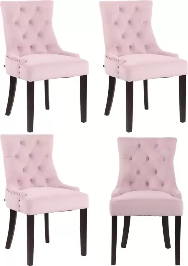 Clp Aberdeen Set van 4 eetkamerstoelen Zonder armleuning Hout Fluweel roze antiek