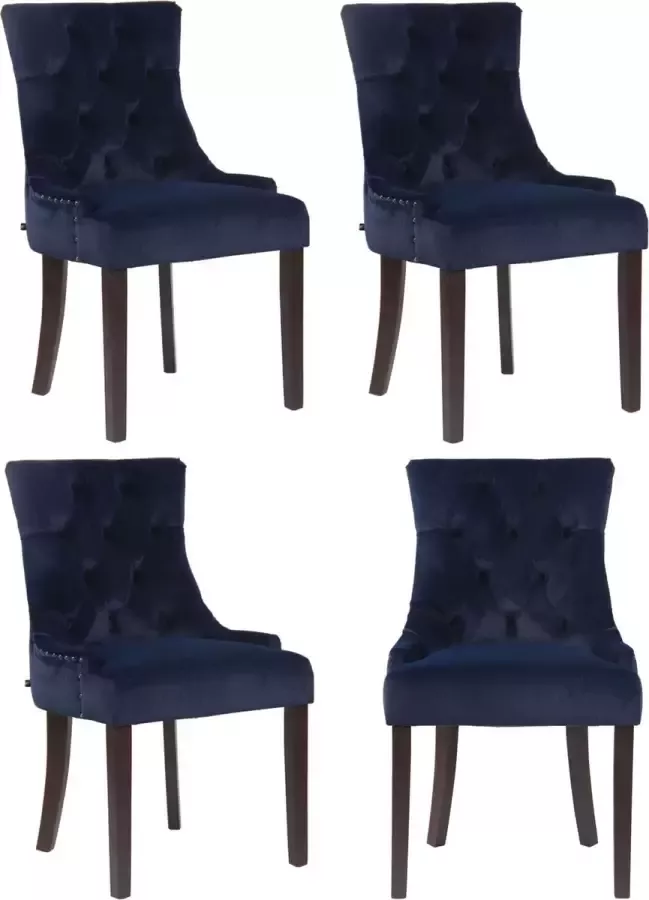 CLP Aberdeen Set van 4 eetkamerstoelen Zonder armleuning Hout Fluweel blauw antiek licht