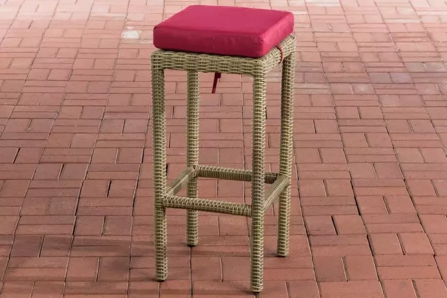 Clp Alia Barkruk 5mm Poly rotan Kleur onderstel : Natura Overtrek robijnrood
