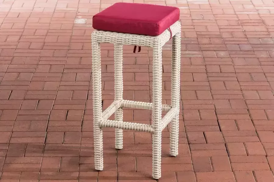 Clp Alia Barkruk 5mm Poly rotan Kleur onderstel : Wit Overtrek robijnrood
