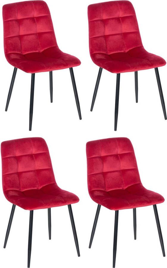 Clp Antibes Set van 4 eetkamerstoelen Zonder armleuning Velvet rood