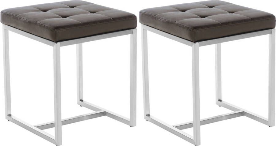 Clp Barci Set van 2 Hockers RVS Kunstleer bruin