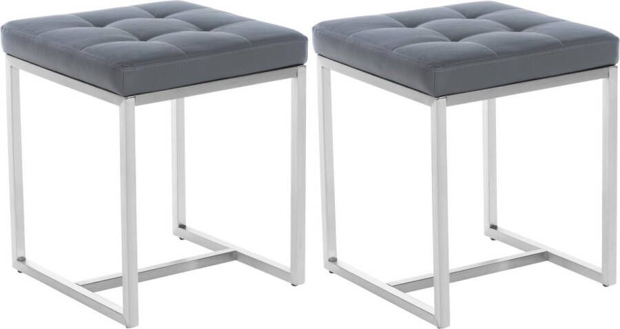 Clp Barci Set van 2 Hockers RVS Kunstleer grijs