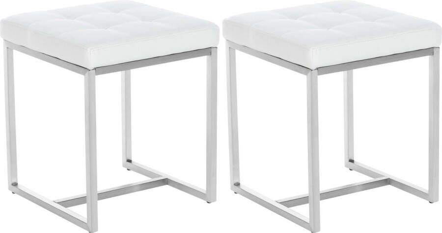 Clp Barci Set van 2 Hockers RVS Kunstleer wit