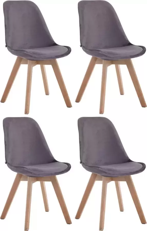 Clp Borneo Set van 4 eetkamerstoelen Fluweel donkergrijs natura