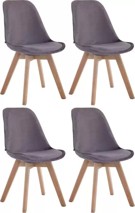 Clp Borneo Set van 4 eetkamerstoelen Fluweel donkergrijs natura (eik)
