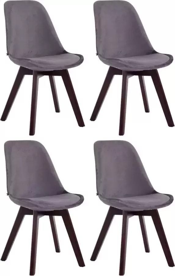 Clp Borneo Set van 4 eetkamerstoelen Fluweel donkergrijs walnoot