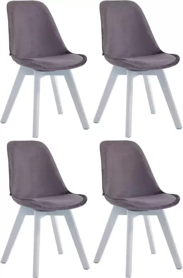 Clp Borneo Set van 4 eetkamerstoelen Fluweel donkergrijs wit