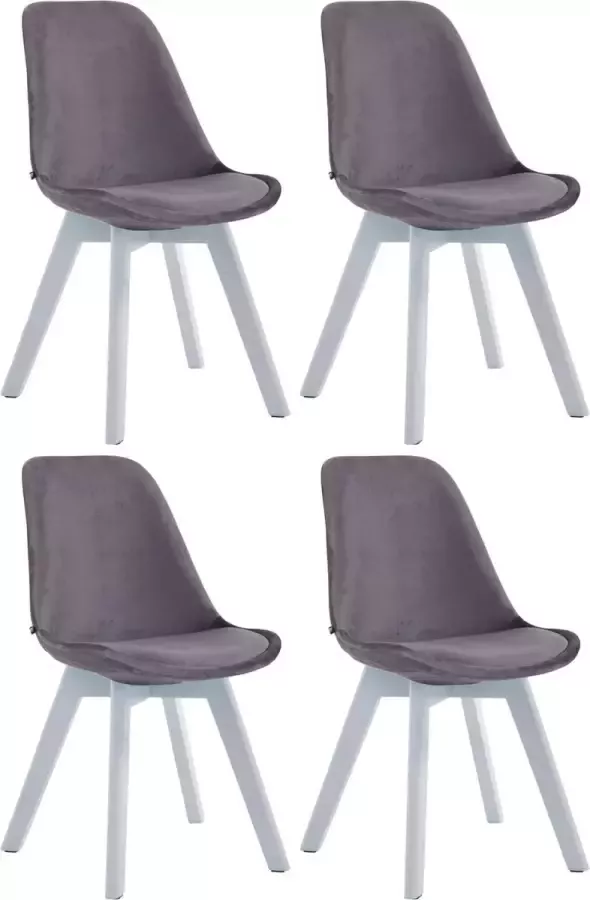 Clp Borneo Set van 4 eetkamerstoelen Fluweel donkergrijs wit (eik)