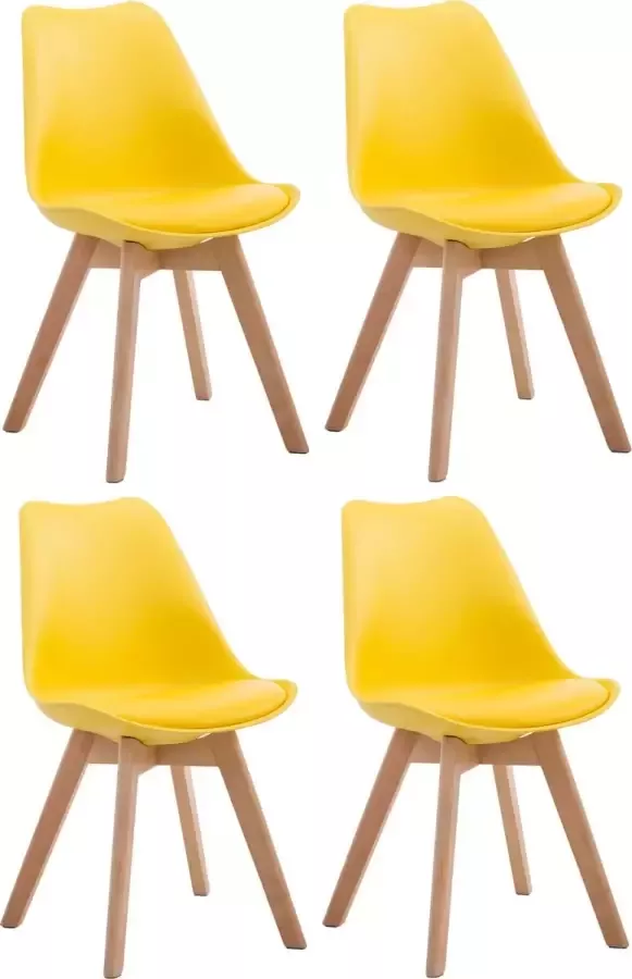Clp Borneo Set van 4 eetkamerstoelen Zonder armleuning Hout frame Kunstleer geel natura