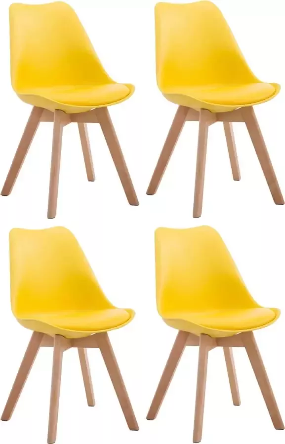 Clp Borneo Set van 4 eetkamerstoelen Zonder armleuning Hout frame Kunstleer geel natura (eik)