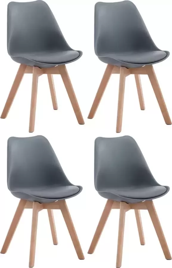 Clp Borneo Set van 4 eetkamerstoelen Zonder armleuning Hout frame Kunstleer grijs natura (eik)