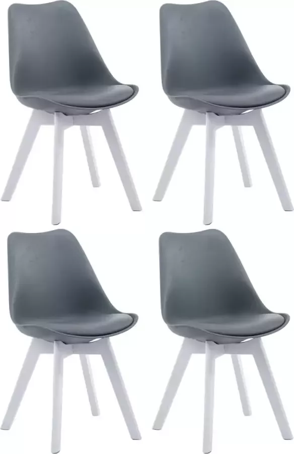 Clp Borneo Set van 4 eetkamerstoelen Zonder armleuning Hout frame Kunstleer grijs wit (eik)
