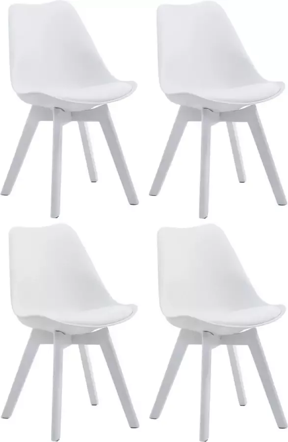 Clp Borneo Set van 4 eetkamerstoelen Zonder armleuning Hout frame Kunstleer wit (eik)